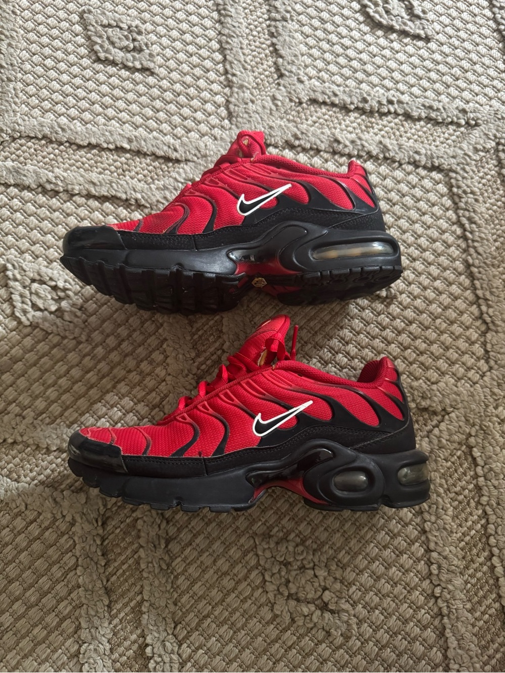Nike Kids Red and Black Running Sneakers with White Swoosh